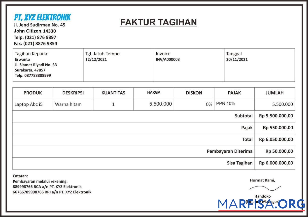 Realistic PT. XYZ elektronik paystub template